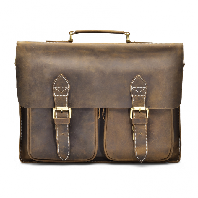 SATCHEL LEER VINTAGE WALNOOT TYRIK. - 1