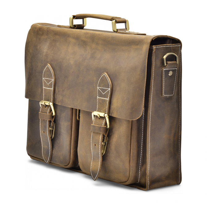 SATCHEL LEER VINTAGE WALNOOT TYRIK. - 2